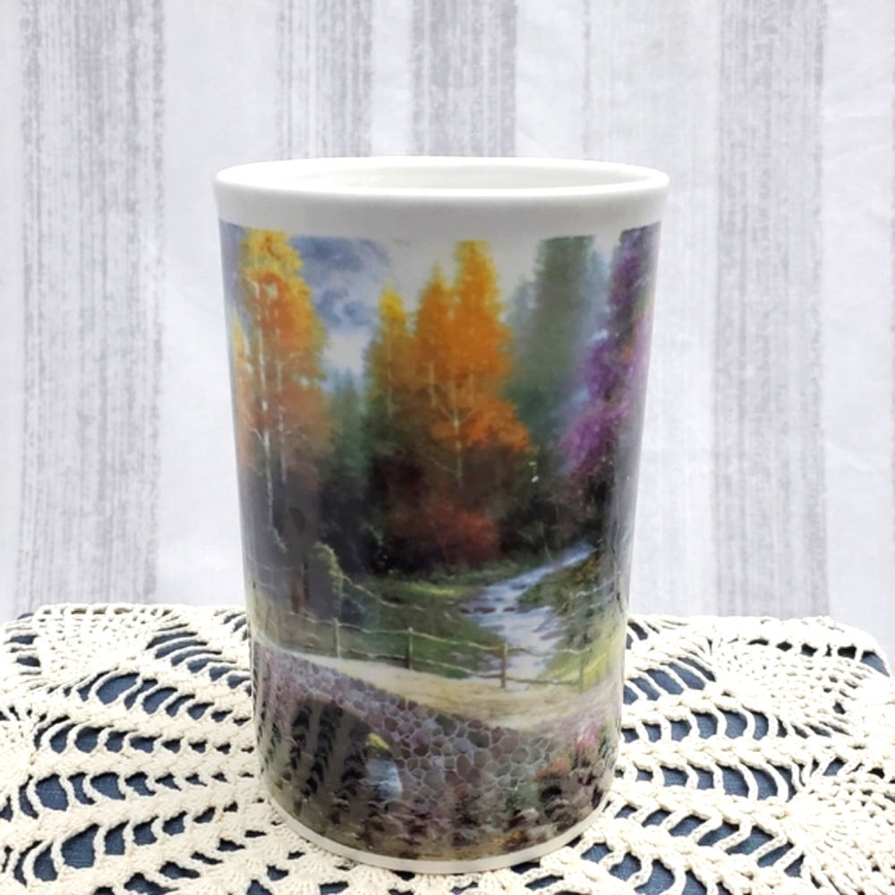 Thomas Kinkade Coffee Mug 2005 Springtime  Country Cabin Cobblestone Bridge - Picture 3 of 9